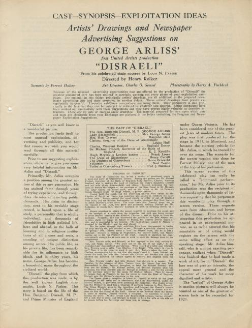 Pressbook for Disraeli  (1921)