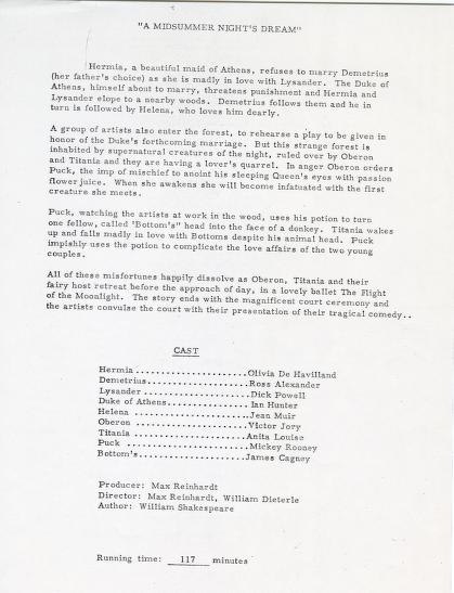 Pressbook for A Midsummer Nights Dream  (1935)