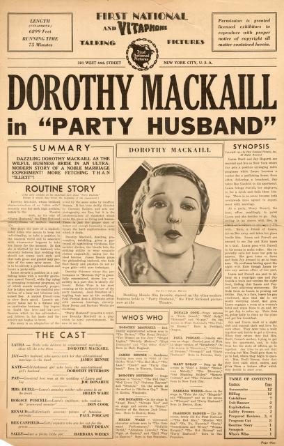Pressbook for Party Husband  (1931)