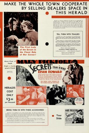 Pressbook for Secrets  (1933)