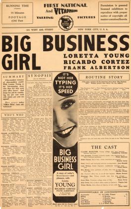 Pressbook for Big Business Girl  (1931)