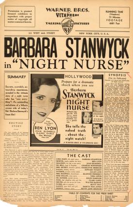 Pressbook for Night Nurse (1931)