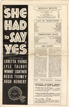 Pressbook for She Had to Say Yes  (1933)