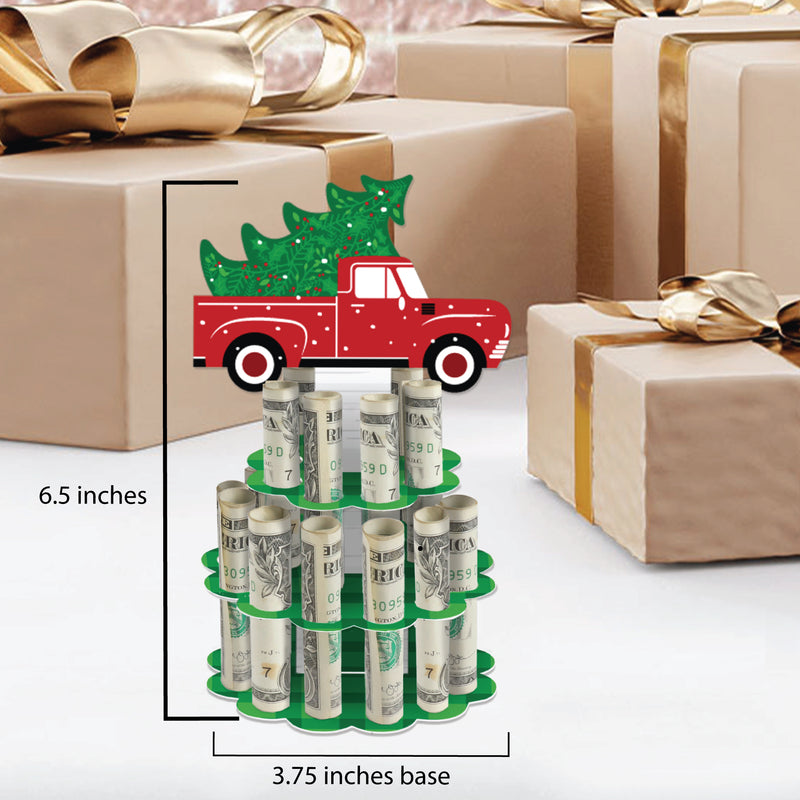 Merry Little Christmas Tree - DIY Red Truck Christmas Party Money Holder Gift - Cash Cake