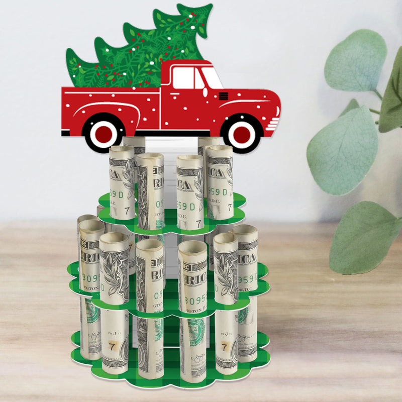 Merry Little Christmas Tree - DIY Red Truck Christmas Party Money Holder Gift - Cash Cake