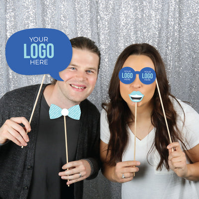 Custom Logo Photo Booth Props Kit - Personalized Branded Business Party Decorations - 20 Count